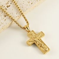 Stainless Steel 18K Gold Plated Retro Plating Cross Titanium Steel Pendant Necklace main image 2