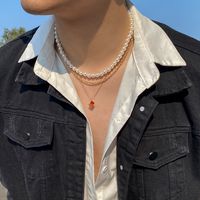 Wholesale Jewelry Casual Round Dice Imitation Pearl Alloy Iron Beaded Chain Layered Necklaces main image 5