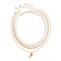 Wholesale Jewelry Casual Round Dice Imitation Pearl Alloy Iron Beaded Chain Layered Necklaces main image 4