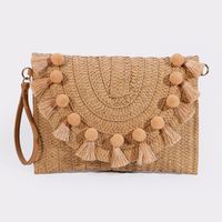 Women's Straw Solid Color Streetwear Square Magnetic Buckle Crossbody Bag sku image 2