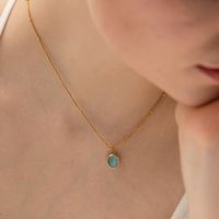 Elegant Round Stainless Steel Inlay Opal 18k Gold Plated Pendant Necklace main image 4