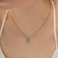 Elegant Round Stainless Steel Inlay Opal 18k Gold Plated Pendant Necklace main image 5