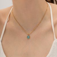 Elegant Round Stainless Steel Inlay Opal 18k Gold Plated Pendant Necklace main image 3