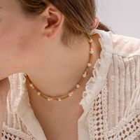 Ins-stil Bunt Rostfreier Stahl Perlen Überzug 18 Karat Vergoldet Halskette main image 1