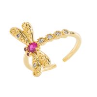 Baroque Style Dragonfly Copper Plating Inlay Zircon Gold Plated Open Ring main image 2