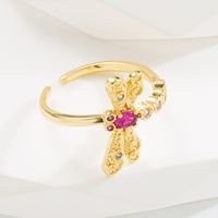 Baroque Style Dragonfly Copper Plating Inlay Zircon Gold Plated Open Ring main image 3