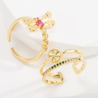 Baroque Style Dragonfly Copper Plating Inlay Zircon Gold Plated Open Ring main image 4