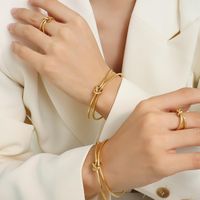 Wholesale 1 Piece Ins Style Vintage Style Knot Titanium Steel 18k Gold Plated Rings Bracelets main image 9