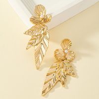 Wholesale Jewelry 1 Pair Retro Leaves Flower Alloy Pearl Drop Earrings main image 6