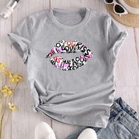 Casual Mouth Letter Polyester Round Neck Short Sleeve Regular Sleeve Printing T-shirt main image 1