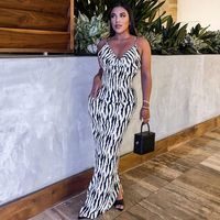 Women's Strap Dress Sexy V Neck Sleeveless Zebra Maxi Long Dress Holiday main image 4