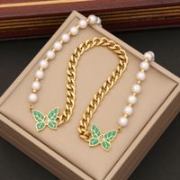 Wholesale Elegant Butterfly Stainless Steel Bracelets Earrings Necklace sku image 3