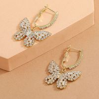 1 Pair Lady Butterfly Metal Inlay Rhinestones Zircon Women's Drop Earrings main image 5