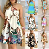 Women's A-line Skirt Simple Style Halter Neck Printing Sleeveless Color Block Knee-length Daily main image 1
