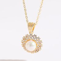 Simple Style Sunflower Copper Plating Inlay Zircon 14k Gold Plated Pendant Necklace sku image 2