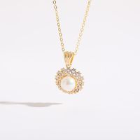 Simple Style Sunflower Copper Plating Inlay Zircon 14k Gold Plated Pendant Necklace main image 5