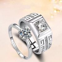 Simple Style Solid Color Metal Plating Inlay Zircon White Gold Plated Couple Open Ring sku image 3