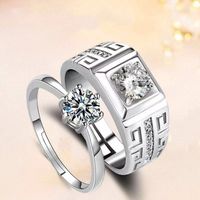 Simple Style Solid Color Metal Plating Inlay Zircon White Gold Plated Couple Open Ring main image 1