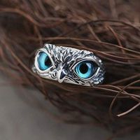 1 Piece Retro Owl Alloy Metal Inlay Artificial Gemstones Unisex Open Ring sku image 1