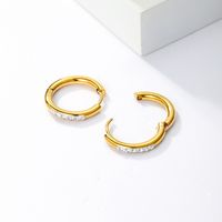 1 Pair Cool Style Circle Plating Inlay Stainless Steel Rhinestones 18K Gold Plated Hoop Earrings main image 3
