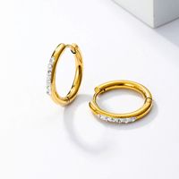 1 Pair Cool Style Circle Plating Inlay Stainless Steel Rhinestones 18K Gold Plated Hoop Earrings main image 2
