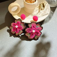 1 Pair Fashion Flower Alloy Cloth Seed Bead Handmade Patchwork Women's Drop Earrings sku image 1