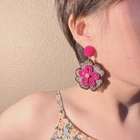 1 Pair Fashion Flower Alloy Cloth Seed Bead Handmade Patchwork Women's Drop Earrings main image 3