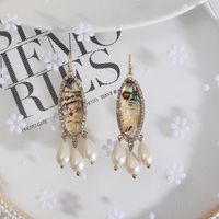 1 Pair Casual Water Droplets Leopard Alloy Pearl Plating Inlay Rhinestones Shell Women's Drop Earrings main image 4