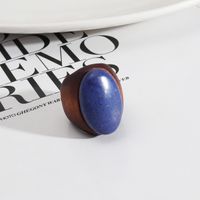 1 Piece Simple Style Oval Wood Inlay Lapis Lazuli Women's Rings sku image 1
