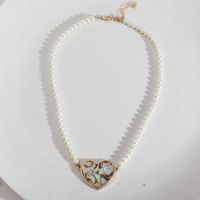 1 Piece Simple Style Heart Shape Beaded Alloy Pearl Inlay Shell Women's Necklace main image 3