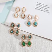 1 Pair Vintage Style Water Droplets Alloy Inlay Artificial Pearls Turquoise Opal Women's Drop Earrings main image 6