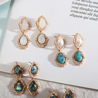 1 Pair Vintage Style Water Droplets Alloy Inlay Artificial Pearls Turquoise Opal Women's Drop Earrings main image 5