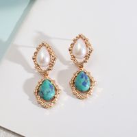 1 Pair Vintage Style Water Droplets Alloy Inlay Artificial Pearls Turquoise Opal Women's Drop Earrings sku image 3