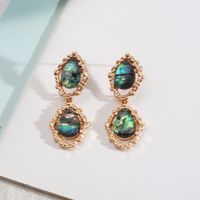 1 Pair Vintage Style Water Droplets Alloy Inlay Artificial Pearls Turquoise Opal Women's Drop Earrings sku image 2