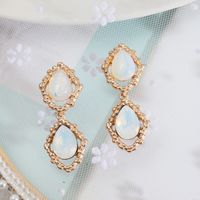 1 Pair Vintage Style Water Droplets Alloy Inlay Artificial Pearls Turquoise Opal Women's Drop Earrings main image 2