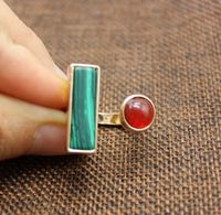 1 Piece Retro Rectangle Alloy Inlay Natural Stone Women's Open Ring main image 3