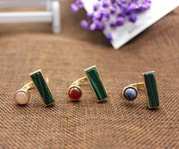 1 Piece Retro Rectangle Alloy Inlay Natural Stone Women's Open Ring main image 1