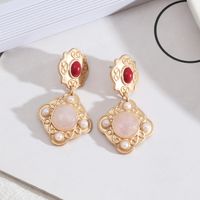 1 Pair Ethnic Style Square Alloy Inlay Artificial Pearls Malachite Women's Earrings sku image 2