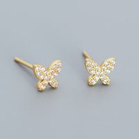 1 Paire Style Simple Papillon Argent Sterling Placage Incruster Boucles D'oreilles sku image 2