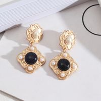 1 Pair Ethnic Style Square Alloy Inlay Artificial Pearls Malachite Women's Earrings sku image 4