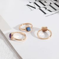 1 Piece Simple Style Square Alloy Plating Inlay Natural Stone Women's Rings main image 2