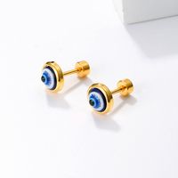 1 Pair Cool Style Devil'S Eye Plating Inlay Stainless Steel Resin 18K Gold Plated Ear Studs main image 4