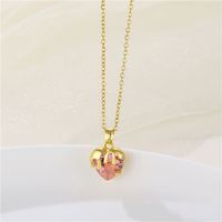 1 Piece Simple Style Heart Shape Stainless Steel Inlay Zircon Pendant Necklace main image 3