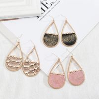 1 Pair Retro Triangle Water Droplets Leopard Pu Leather Alloy Hollow Out Women's Drop Earrings main image 1