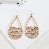 1 Pair Retro Triangle Water Droplets Leopard Pu Leather Alloy Hollow Out Women's Drop Earrings main image 4