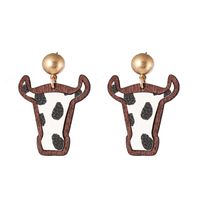 1 Pair Hip-hop Bull Head Leopard Pu Leather Wood Women's Drop Earrings main image 4