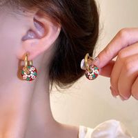 304 Stainless Steel 18K Gold Plated Retro Enamel Plating Round Flower Earrings Necklace main image 3
