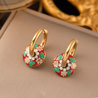 304 Stainless Steel 18K Gold Plated Retro Enamel Plating Round Flower Earrings Necklace main image 4