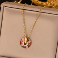 304 Stainless Steel 18K Gold Plated Retro Enamel Plating Round Flower Earrings Necklace sku image 1