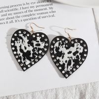 1 Pair Exaggerated Heart Shape Wood Inlay Rhinestones Women's Drop Earrings sku image 5